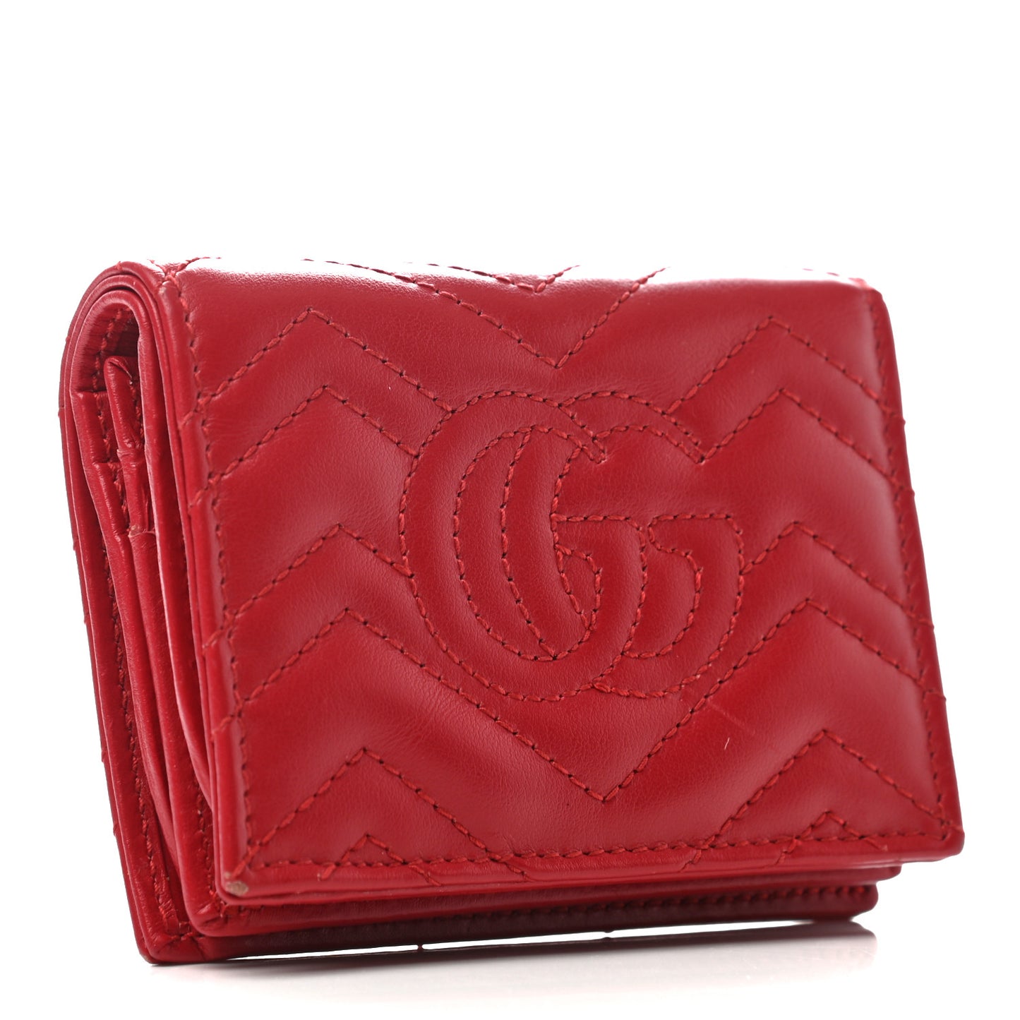 Calfskin Matelasse GG Marmont Card Case Wallet Hibiscus Red