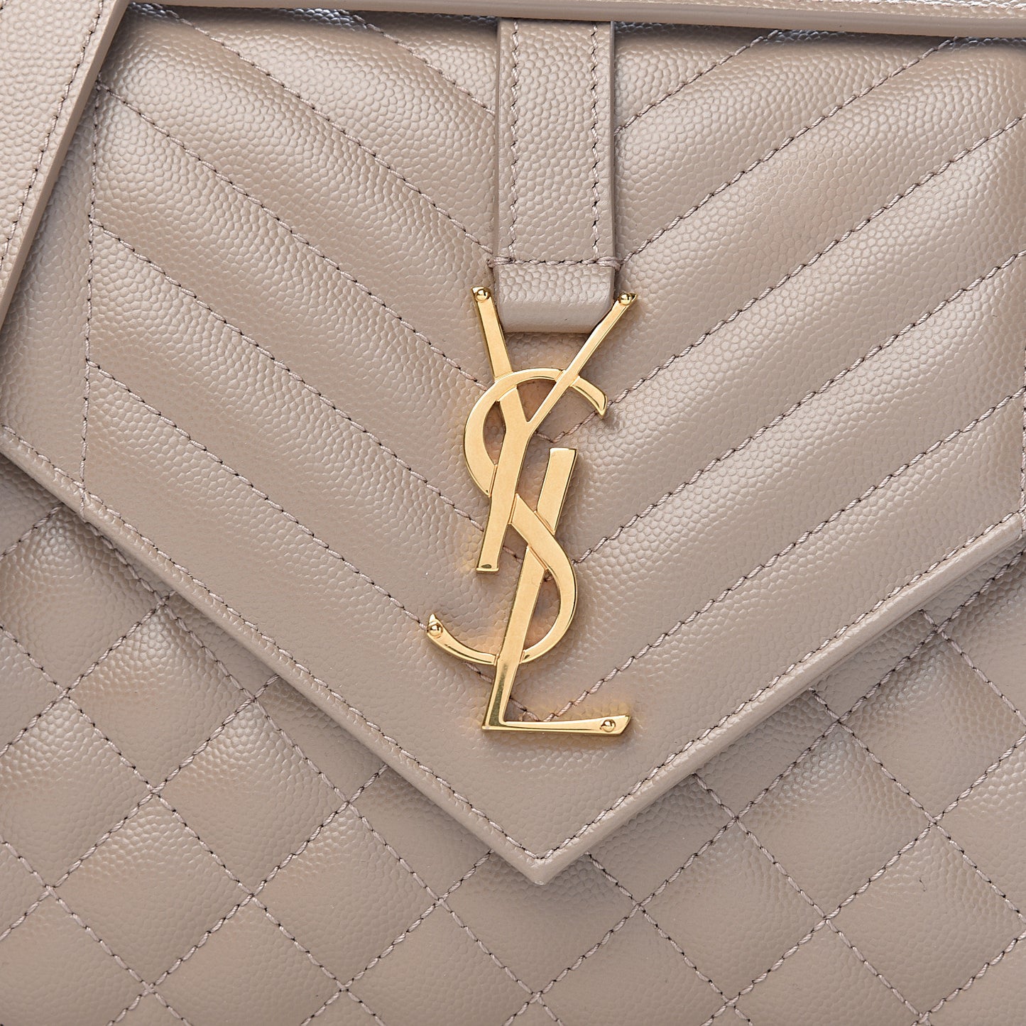 Grain De Poudre Textured Mixed Matelasse Medium Triquilt Monogram Satchel Taupe