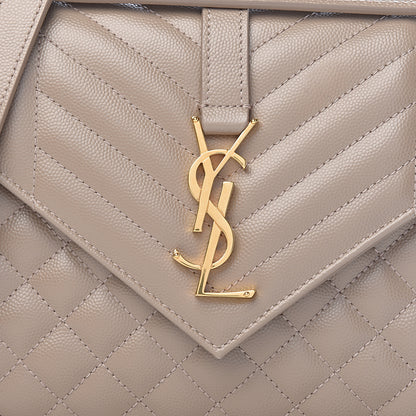 Saint Laurent Grain De Poudre Textured Mixed Matelasse Medium Triquilt Monogram Satchel Taupe 10 of 10