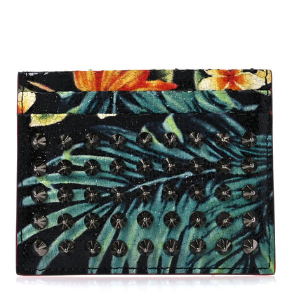 Christian Louboutin Crackled Calfskin Hawaii Print Paros Spikes Card Holder Black Gunmetal 1 of 8