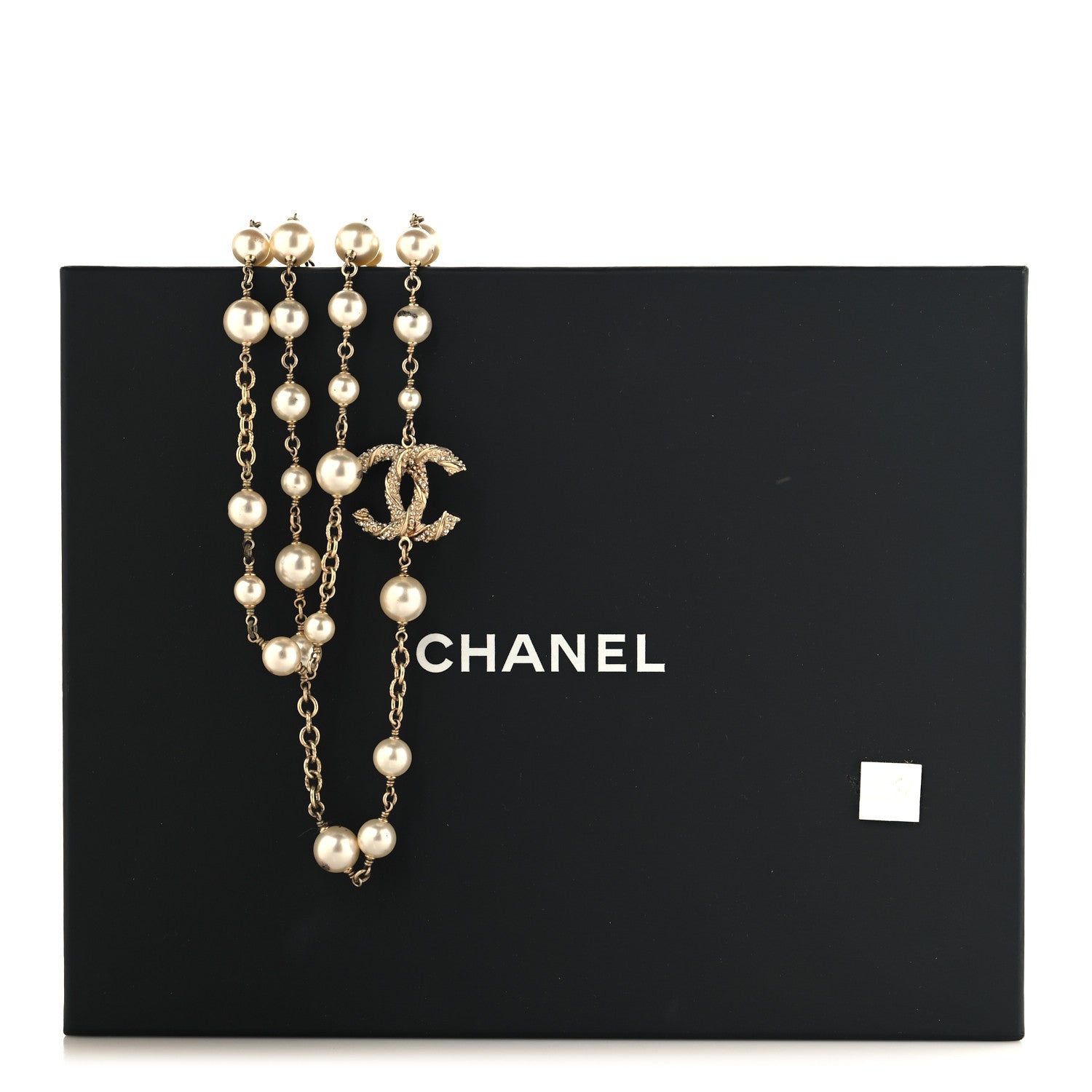 Chanel Graduated Pearl Crystal Twisted CC Long Necklace Gold 7 of 7