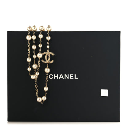 Chanel Graduated Pearl Crystal Twisted CC Long Necklace Gold 7 of 7