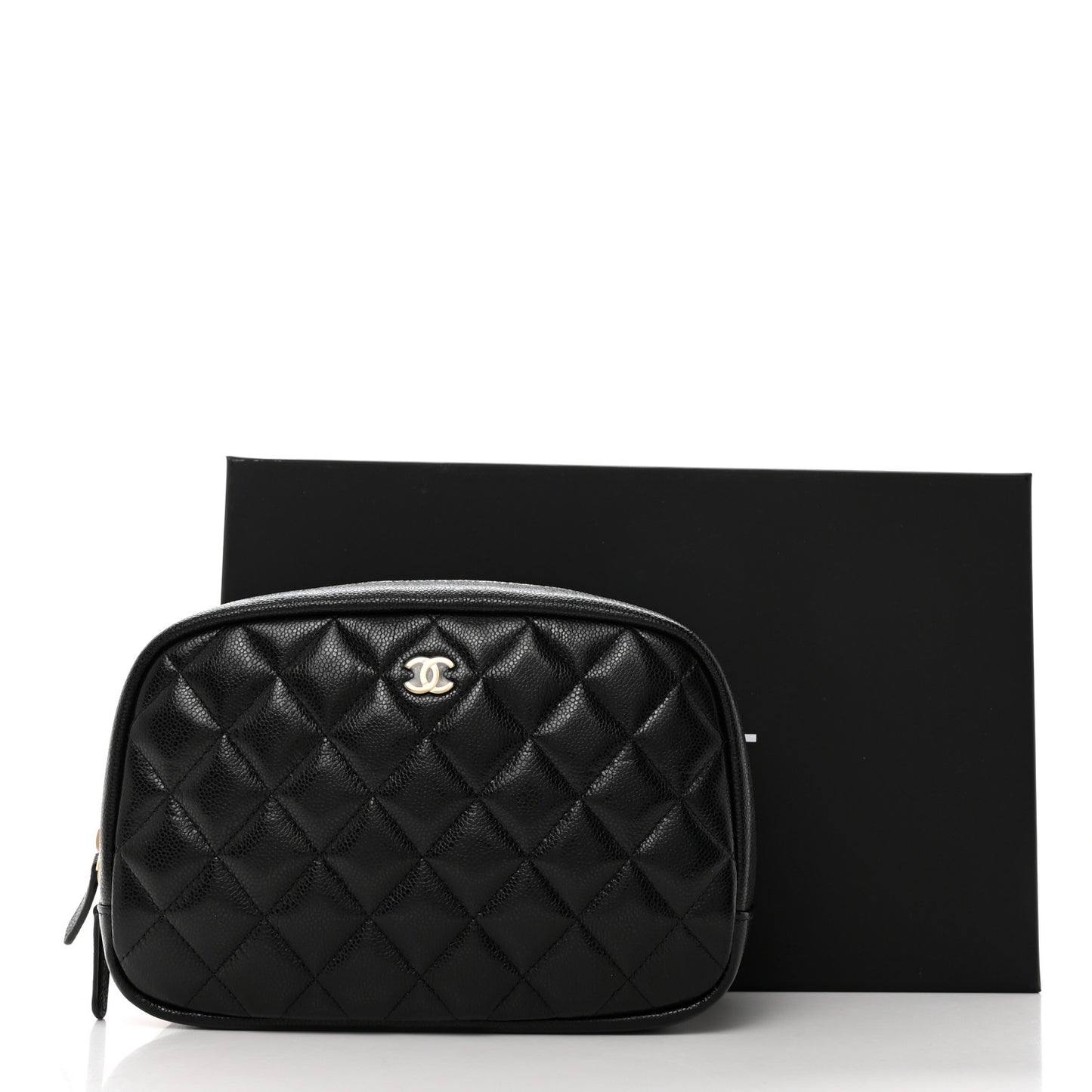Caviar Quilted Medium Curvy Pouch Cosmetic Case Black