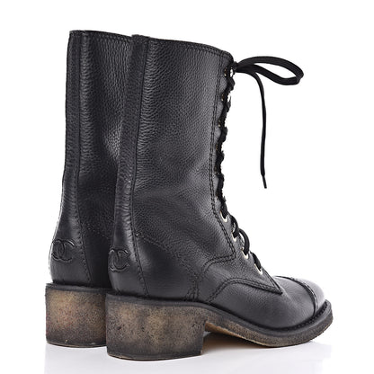 Chanel Calfskin CC Combat Boots 38.5 Black 4 of 14