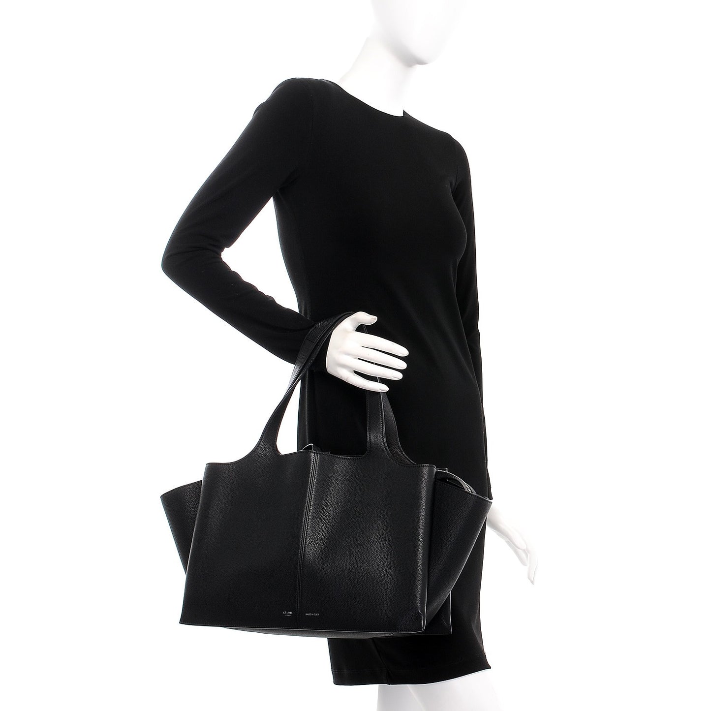 Baby Grained Calfskin Tri-Fold Bag Black