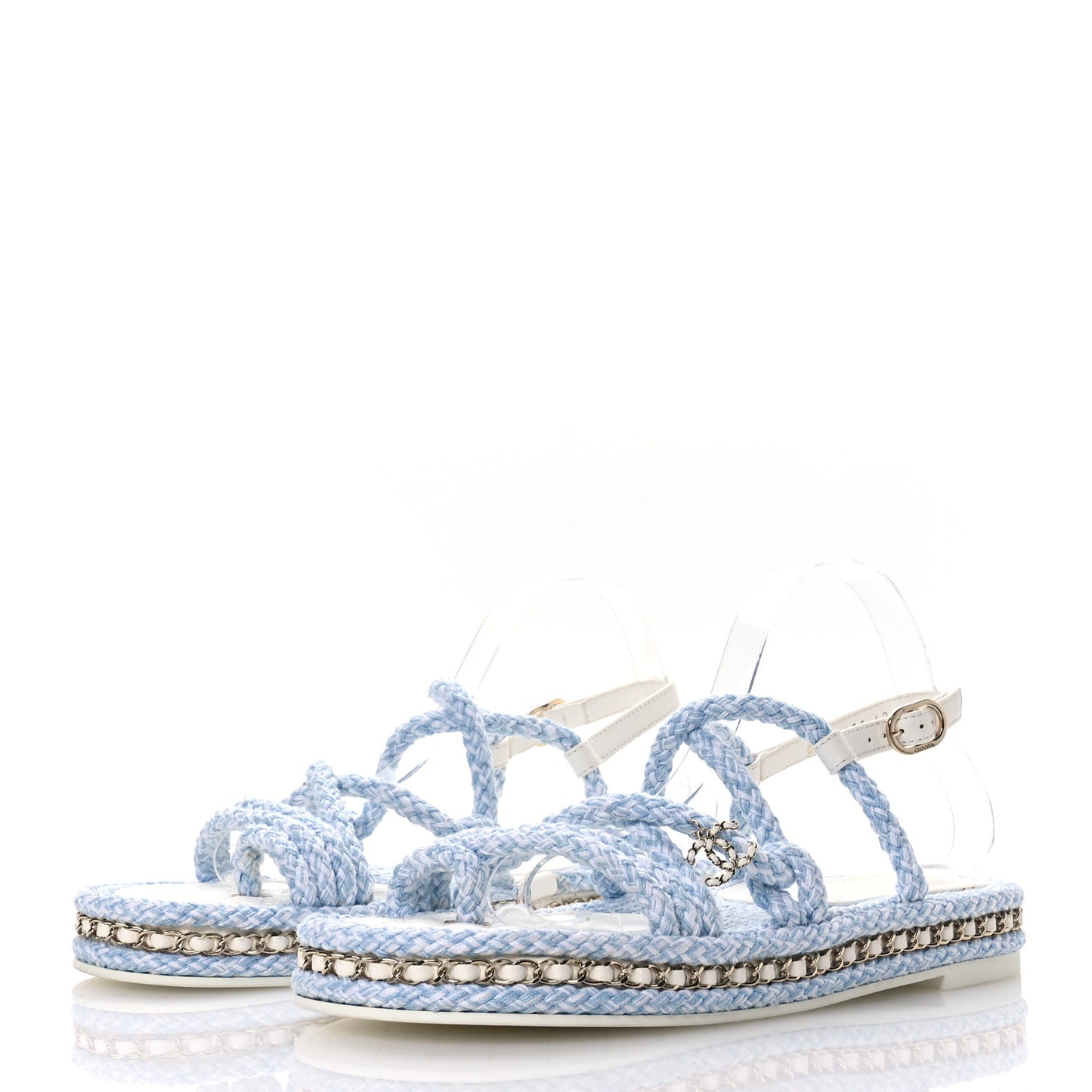 Lambskin Cord Chain CC Sandals 42 Blue White