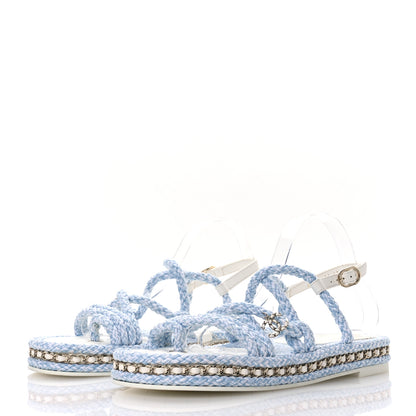 Chanel Lambskin Cord Chain CC Sandals 42 Blue White 4 of 8