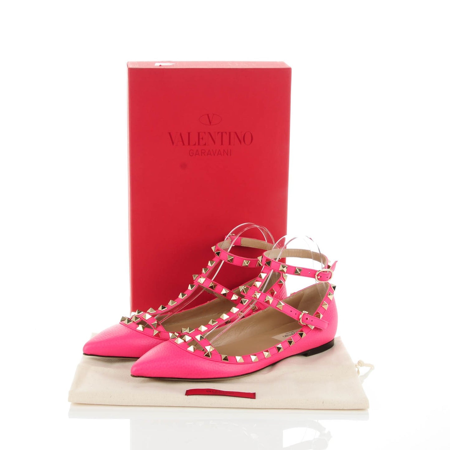 Pebbled Calfskin Rockstud Cage Ballerina Flats 37.5 Peony
