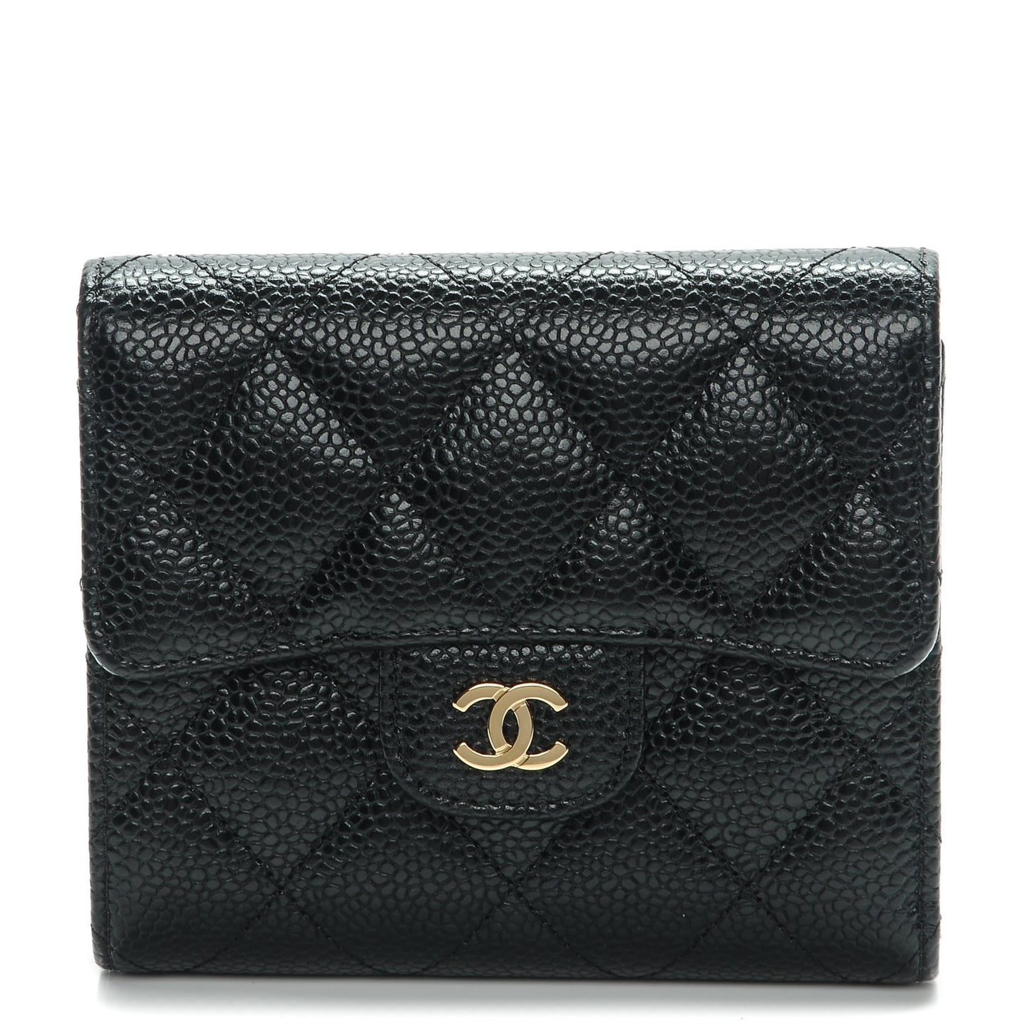 Caviar Quilted Compact Flap Wallet Black