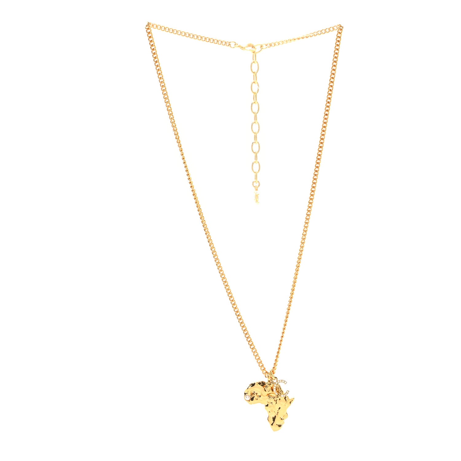 Chanel Crystal Pearl CC Africa Pendant Necklace Gold White 3 of 5