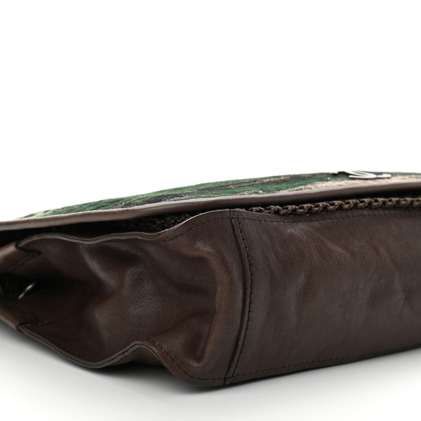 Calfskin Felt Sequin Embroidered Flap Shoulder Bag Brown