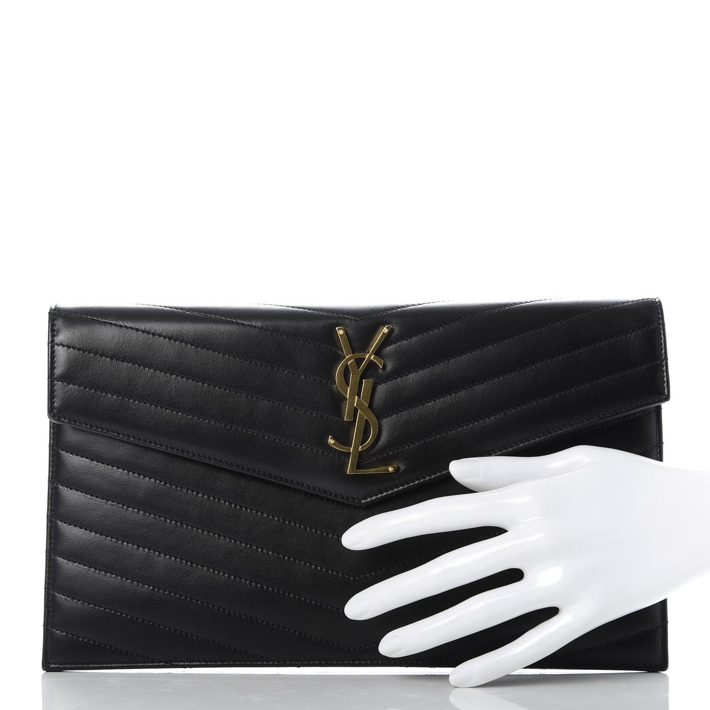 Calfskin Matelasse Chevron Monogram Uptown Clutch Black