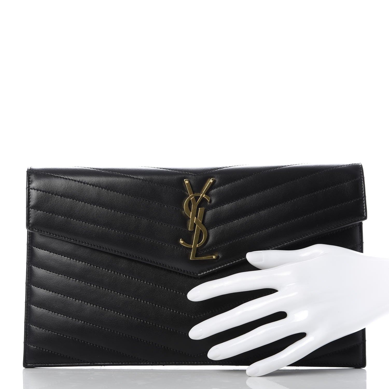 Saint Laurent Calfskin Matelasse Chevron Monogram Uptown Clutch Black 2 of 7