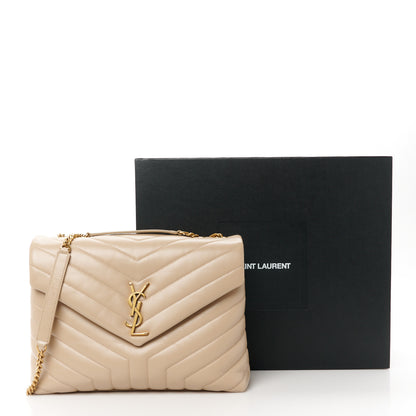 Saint Laurent Calfskin Y Quilted Monogram Medium Loulou Chain Satchel Dark Beige 12 of 12