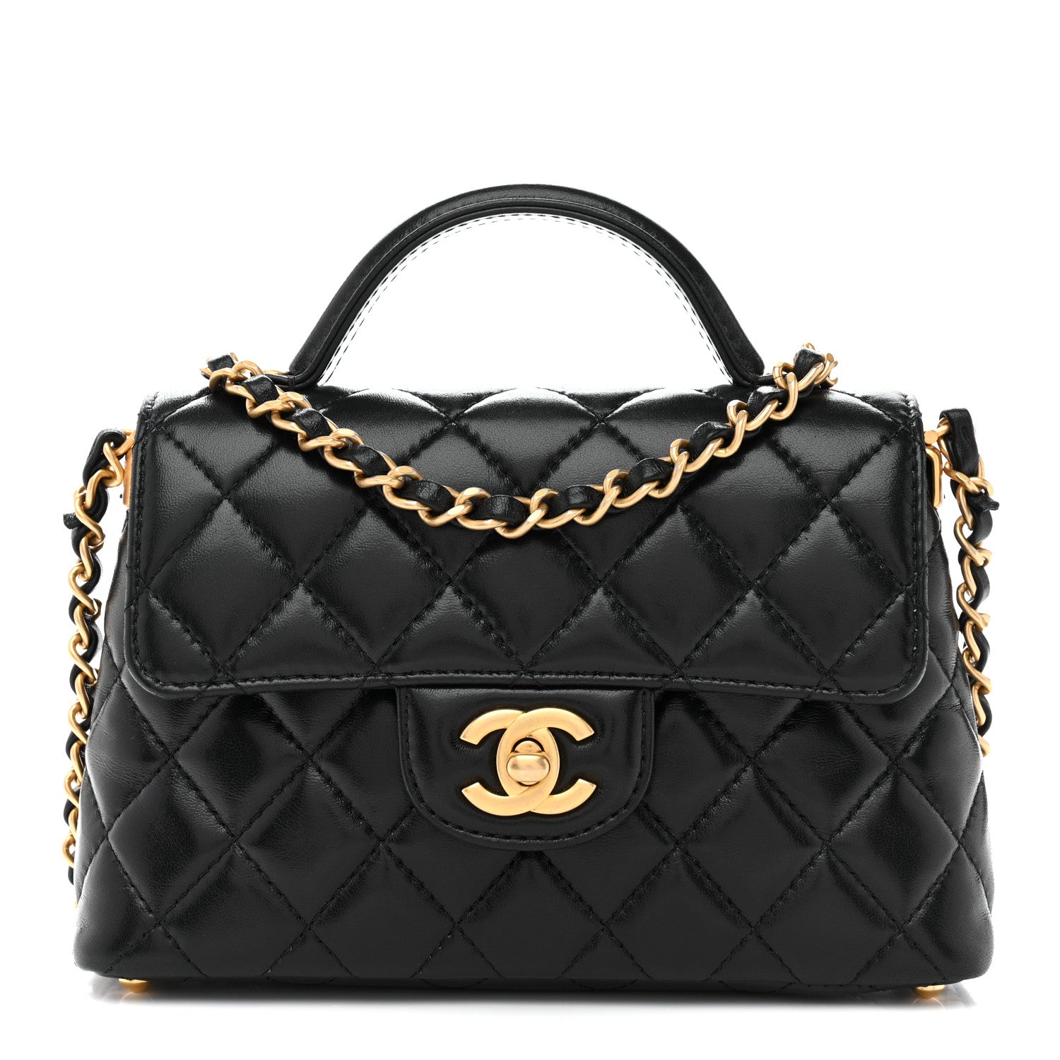 Chanel Lambskin Quilted Small Flap Top Handle Bag Black 1 of 10