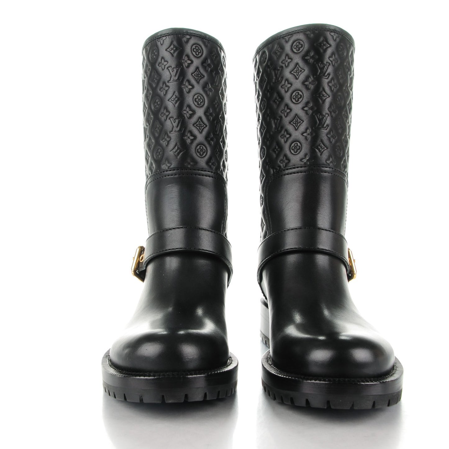 Calfskin Embossed Monogram Rebellion Half Boots 36.5 Black