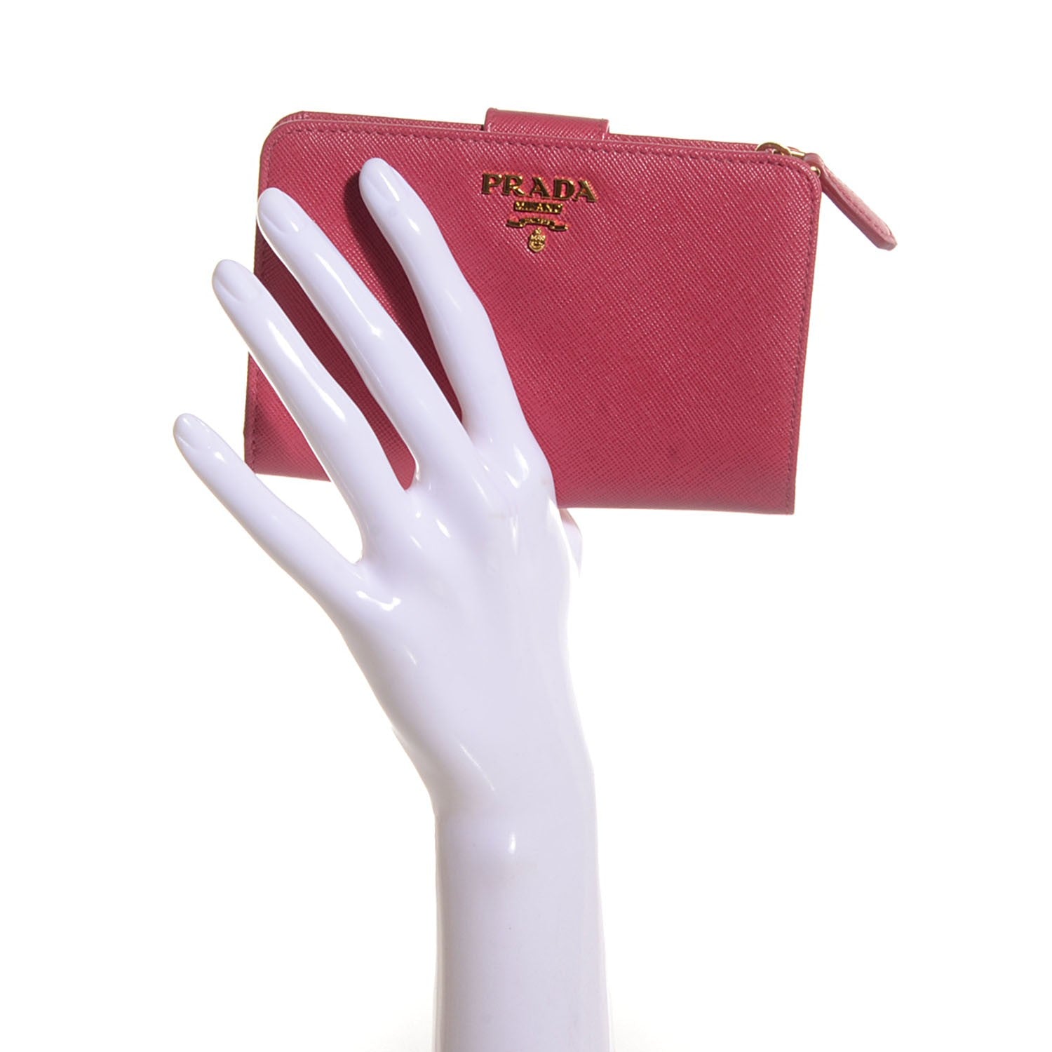 Prada Saffiano Metal Compact Wallet Ibisco 2 of 9