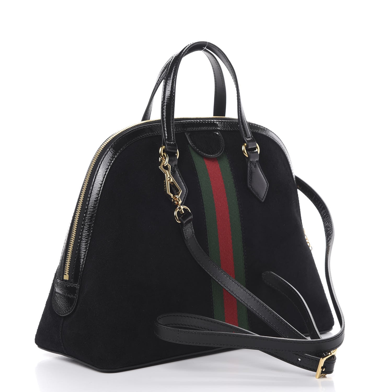 Gucci Suede Patent GG Web Medium Ophidia Top Handle Dome Bag Black 2 of 9