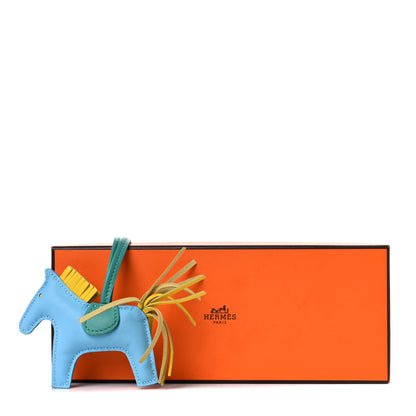 Hermes Milo Lambskin Grigri Rodeo Horse Bag Charm PM Bleu Celeste Lime Malachite 4 of 4