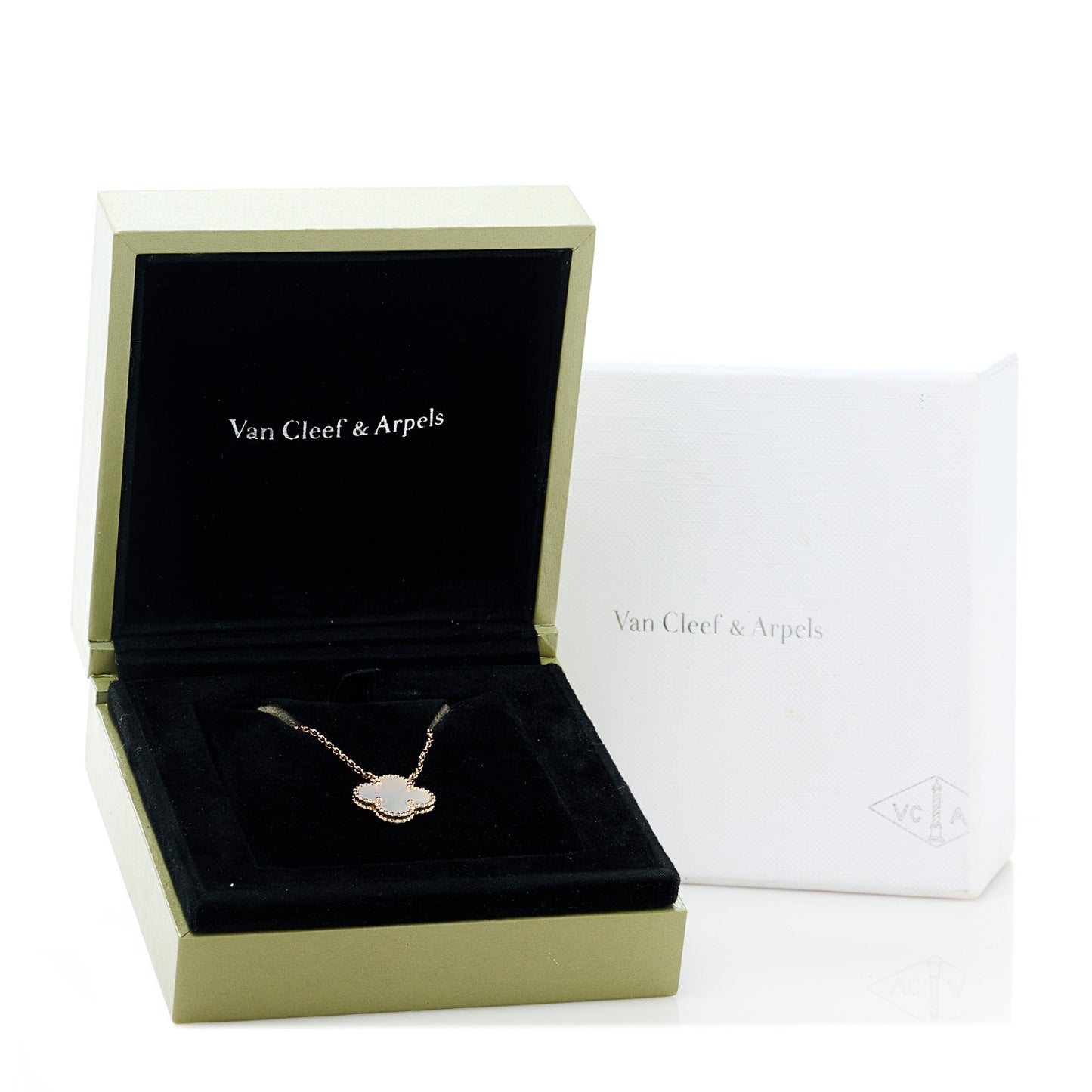 18K Rose Gold Mother of Pearl Vintage Alhambra Pendant Necklace
