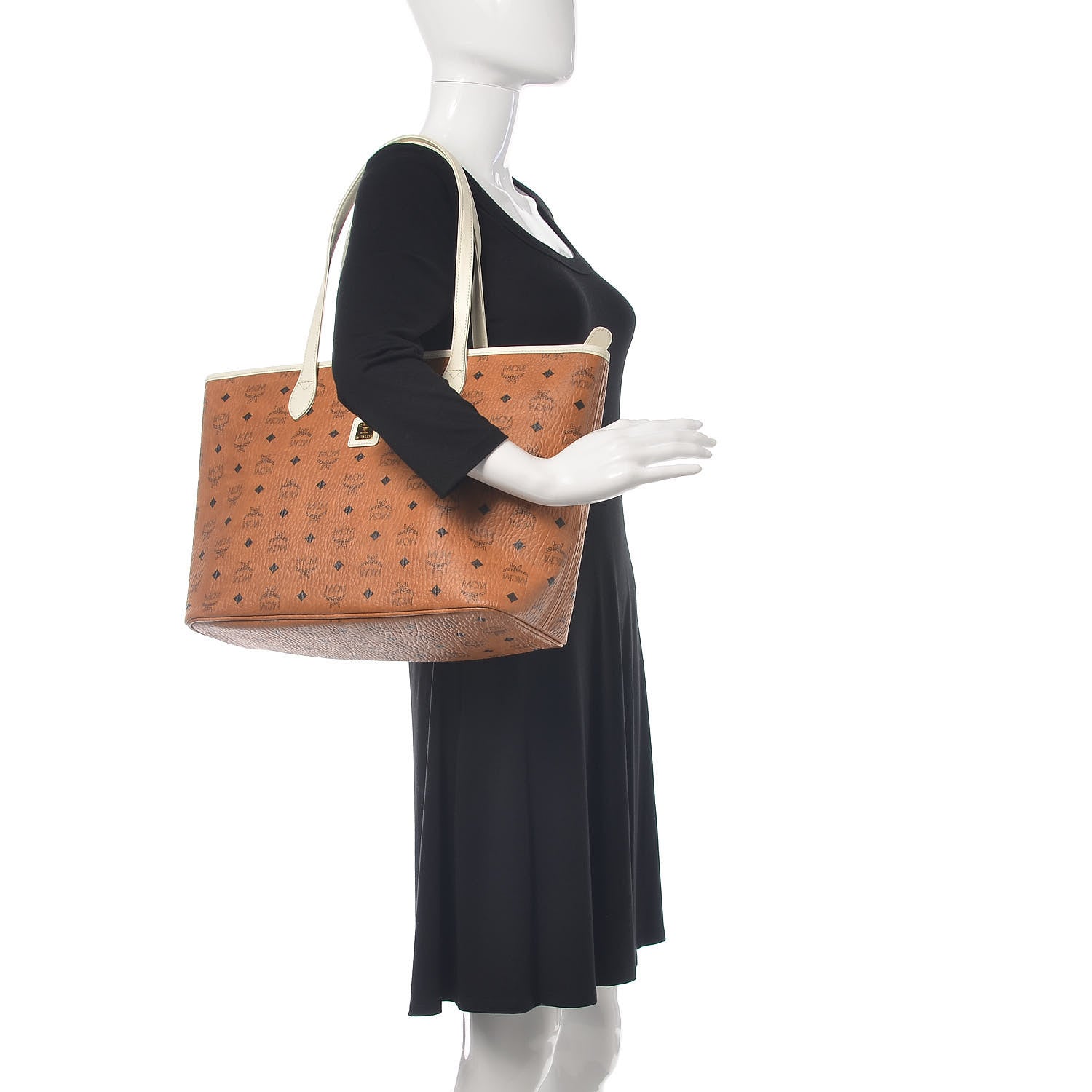 MCM Visetos Medium Shopper Cognac Off White 2 of 9