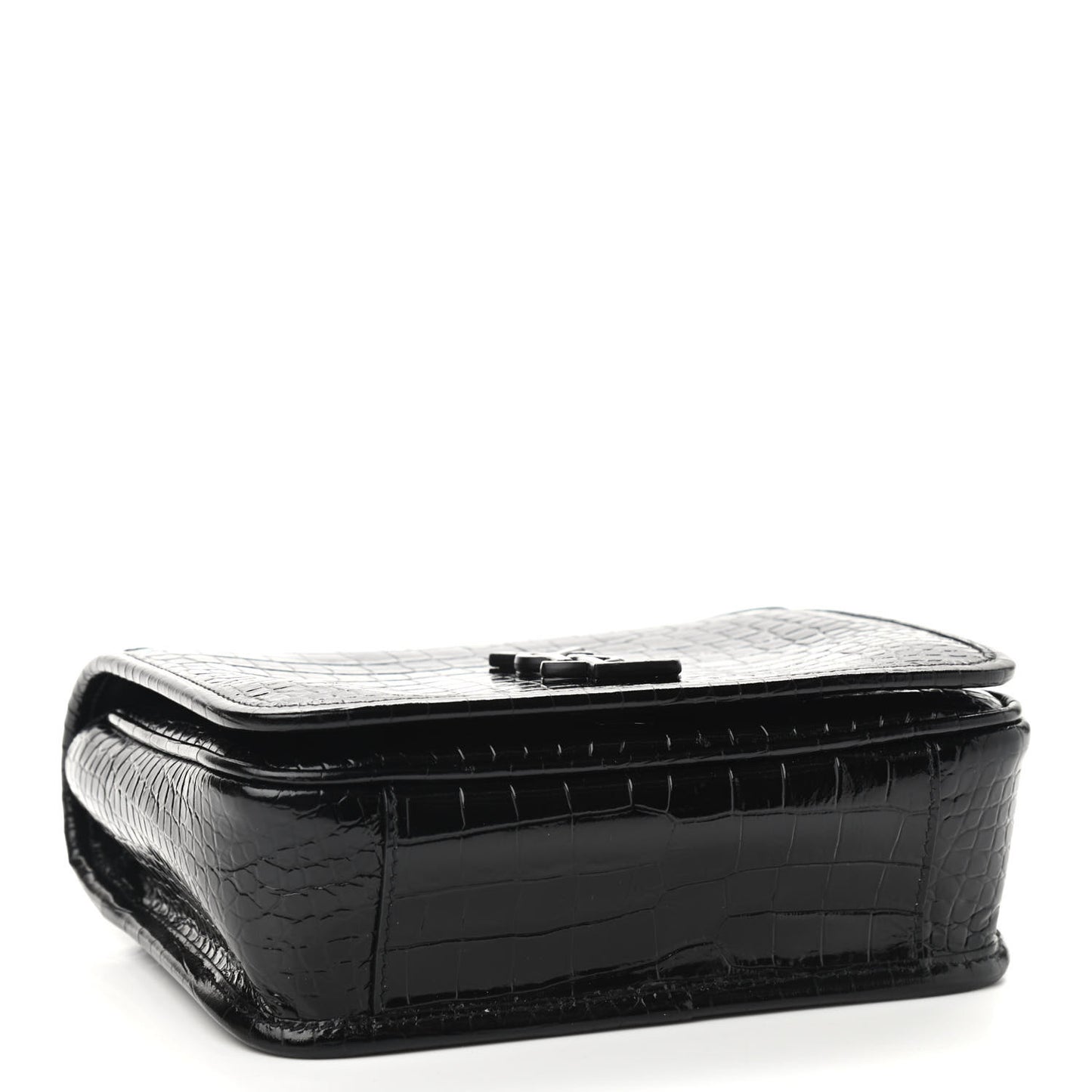 Crocodile Embossed Lambskin Matelasse Monogram Niki Chain Wallet Black