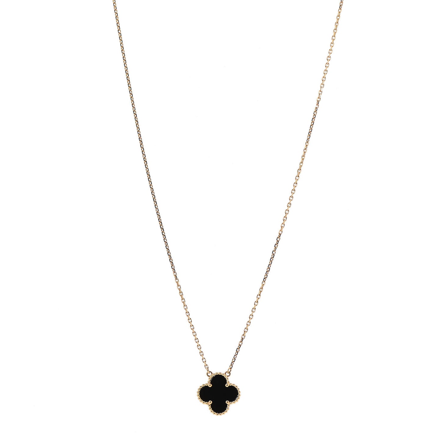 18K Yellow Gold Black Onyx Vintage Alhambra Pendant Necklace