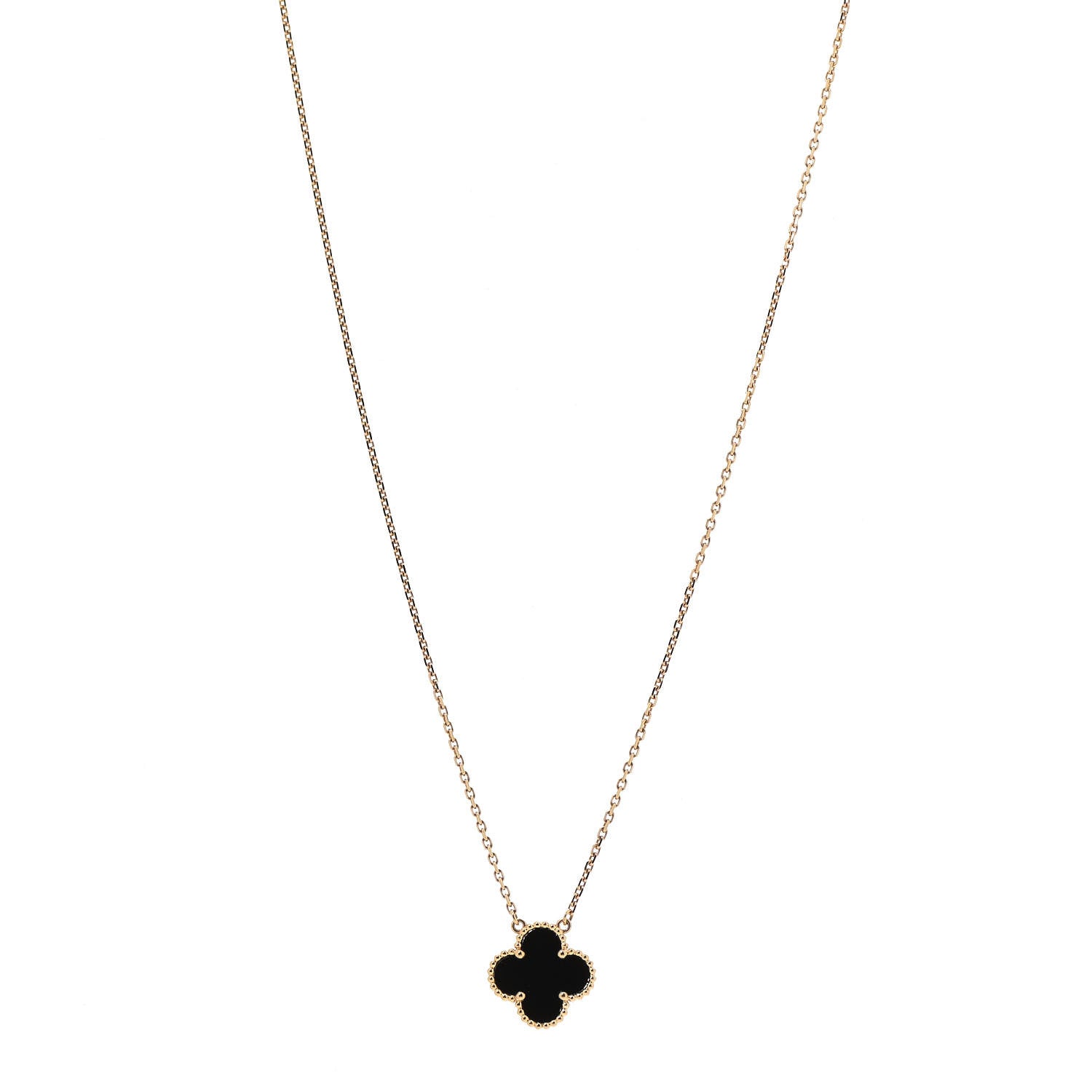 Van Cleef & Arpels 18K Yellow Gold Black Onyx Vintage Alhambra Pendant Necklace 1 of 6