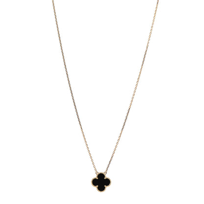 Van Cleef & Arpels 18K Yellow Gold Black Onyx Vintage Alhambra Pendant Necklace 1 of 6