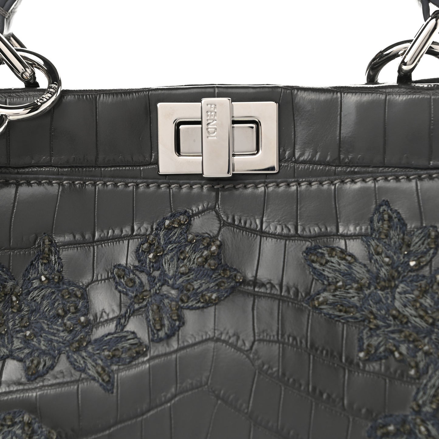 Crocodile Embroidered Mini Peekaboo Iconic Satchel Grey