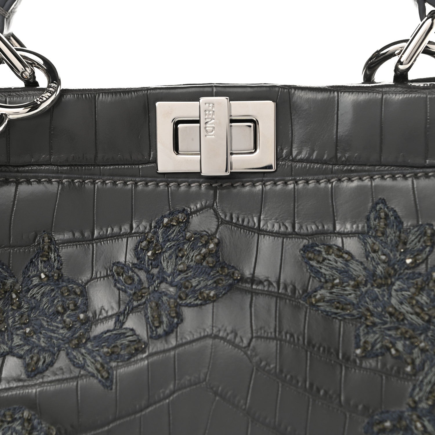 Fendi Crocodile Embroidered Mini Peekaboo Iconic Satchel Grey 9 of 11