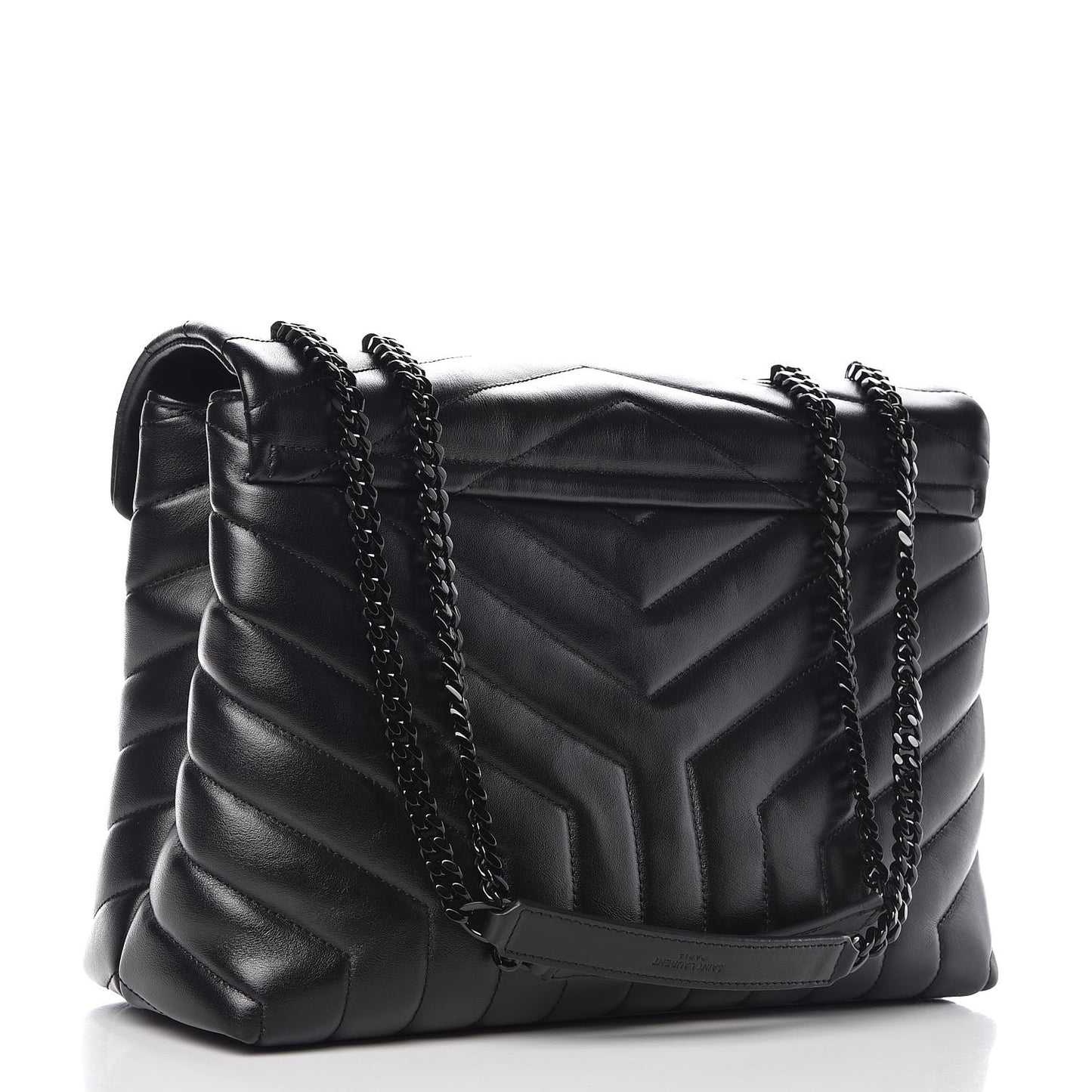 Calfskin Y Quilted Monogram Medium Loulou Chain Satchel Black