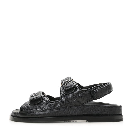 Chanel Grained Calfskin Velcro Dad Sandals 36.5 Black 1 of 9