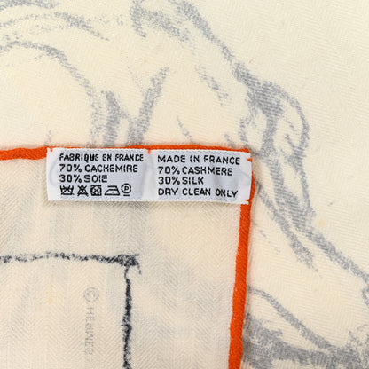 Hermes Cashmere Silk Pirouette au Galop Shawl 140 Blanc Black Gris 4 of 10