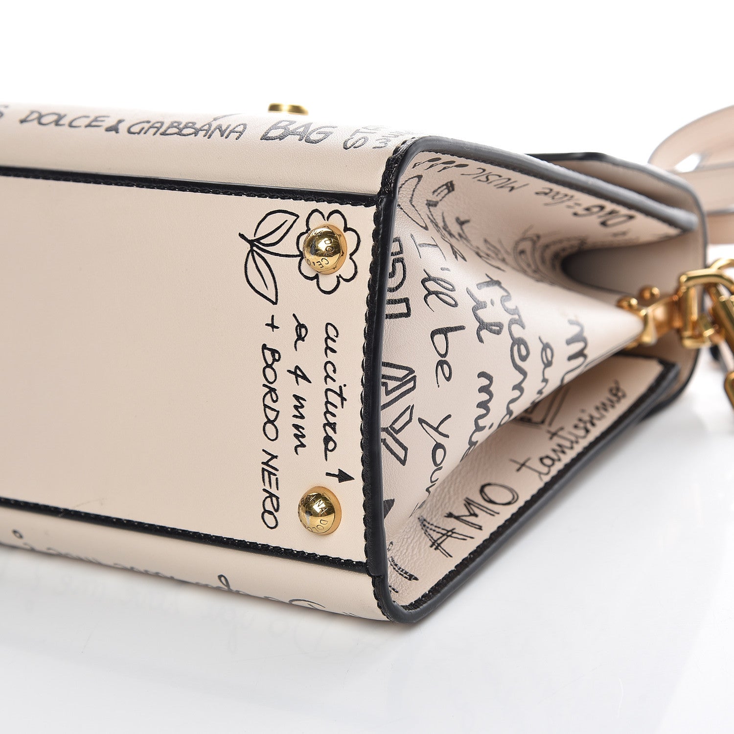 Dolce & Gabbana Calfskin Graffiti Printed Welcome Satchel White Black 6 of 9