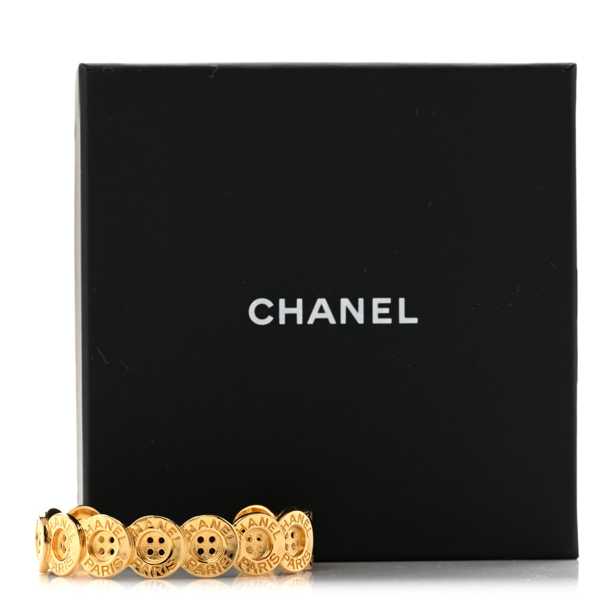 Metal Paris Button Logo Cuff Bracelet Gold