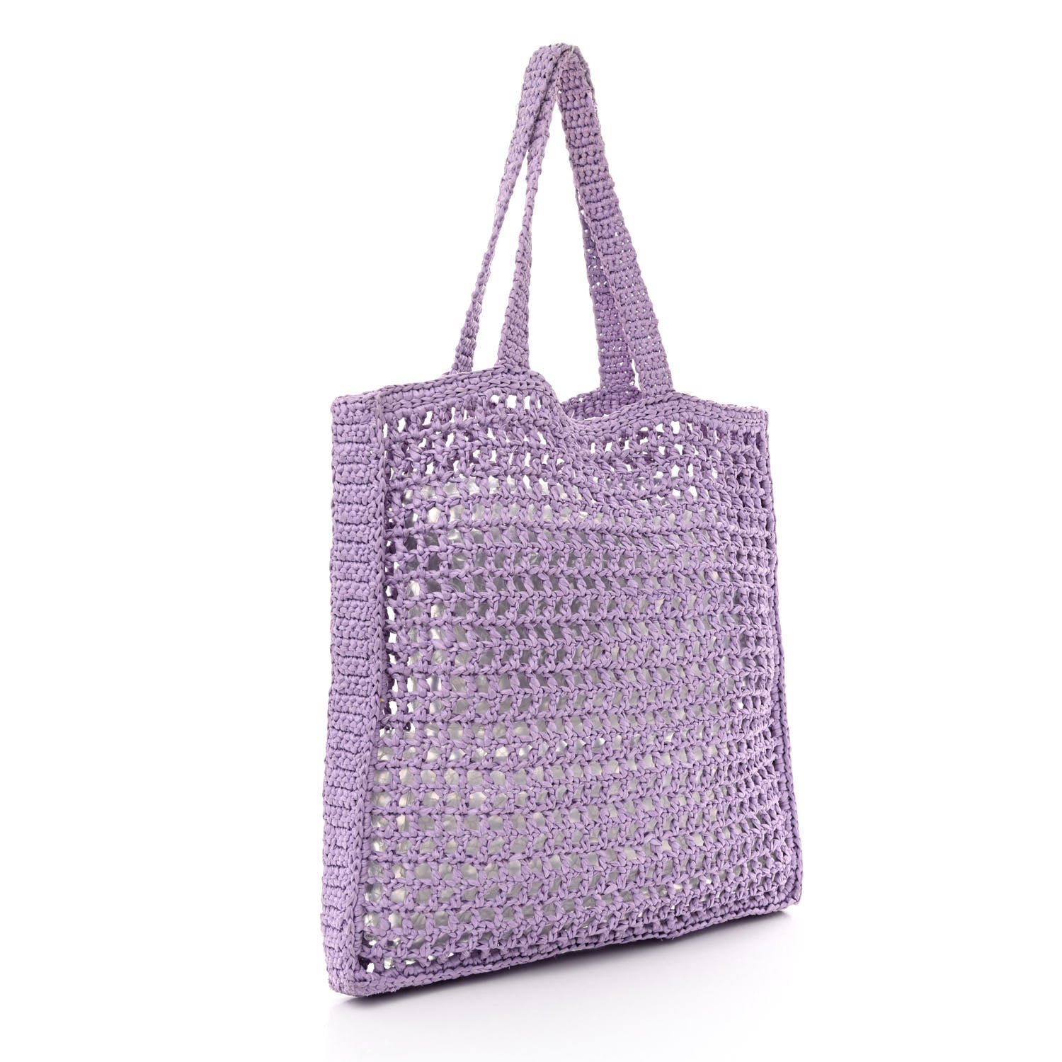 Prada Yarn Raffia Effect Crochet Logo Embroidered Tote Bag Lilium 3 of 9