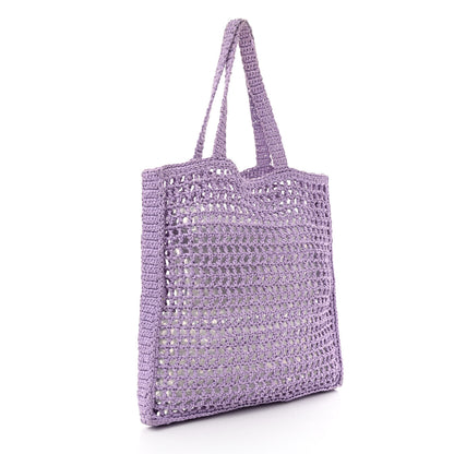 Prada Yarn Raffia Effect Crochet Logo Embroidered Tote Bag Lilium 3 of 9