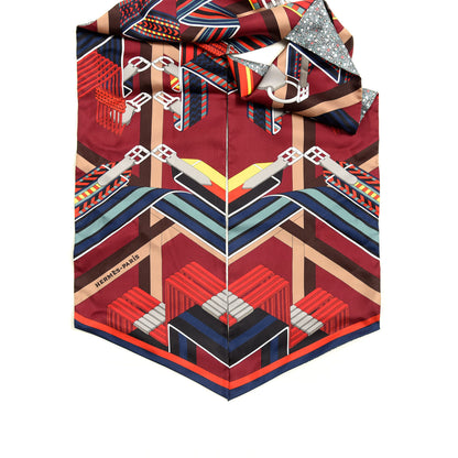 Hermes Silk Sangles en Zigzag Fleuries Maxi Twilly Bordeaux Jaune Vif Vert 2 of 4