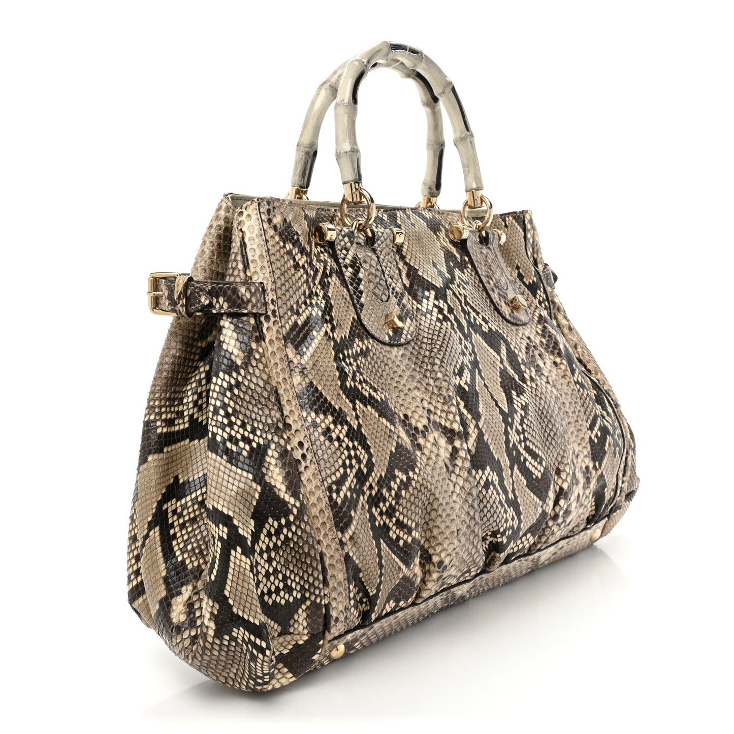 Snakeskin Bamboo Large Pop Top Handle Tote Roccia
