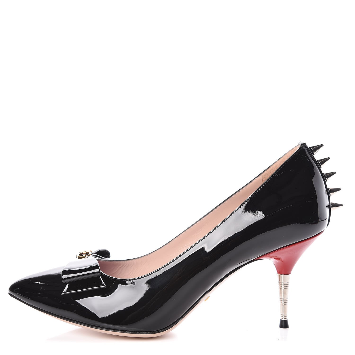 Gucci Patent GG Bow Sadie Spike Mid Heel Pumps 38.5 Black 1 of 9