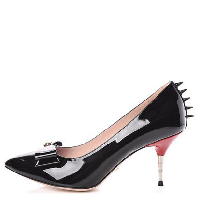 Gucci Patent GG Bow Sadie Spike Mid Heel Pumps 38.5 Black 1 of 9