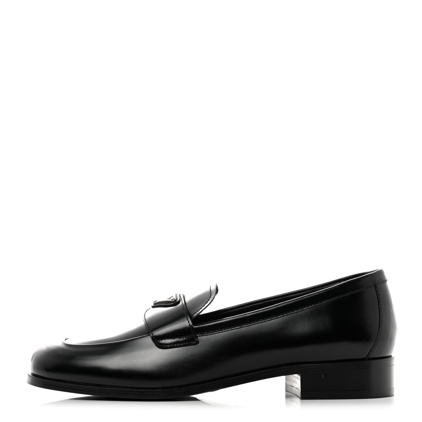 Brushed Calfskin Metal Triangle Logo 20mm Loafers 40 Black