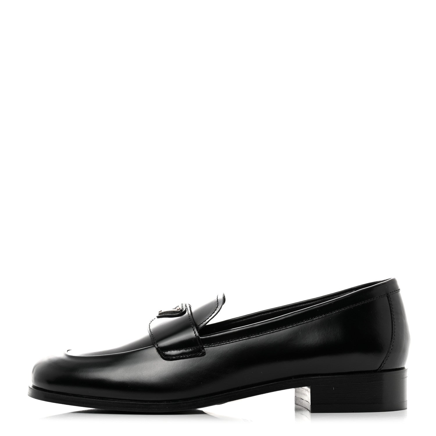 Prada Brushed Calfskin Metal Triangle Logo 20mm Loafers 40 Black 1 of 8