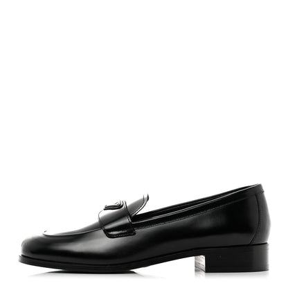 Prada Brushed Calfskin Metal Triangle Logo 20mm Loafers 40 Black 1 of 8