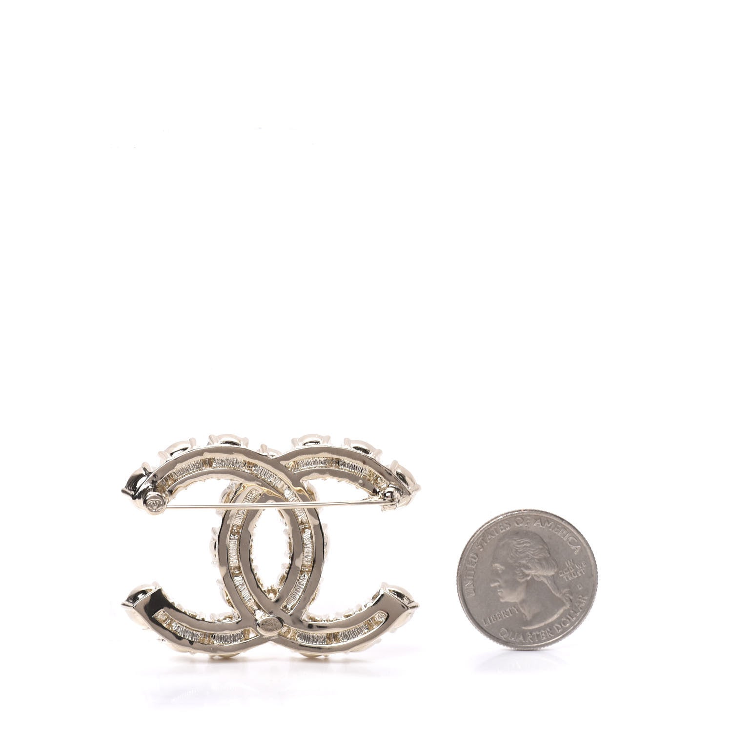 Chanel Crystal Pearl CC Dazzling Domino Brooch Gold 2 of 3