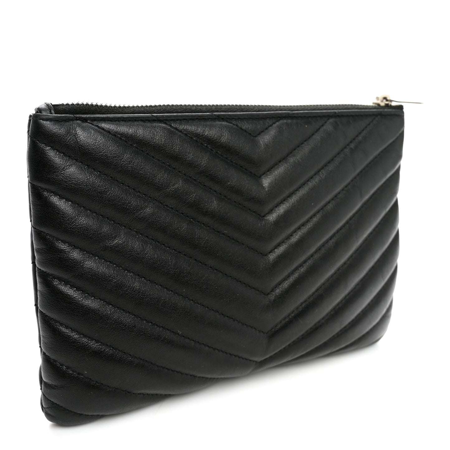 Calfskin Matelasse Chevron Monogram Pouch Black