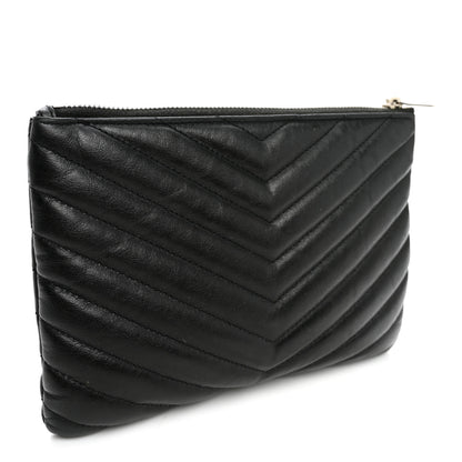 Saint Laurent Calfskin Matelasse Chevron Monogram Pouch Black 3 of 11