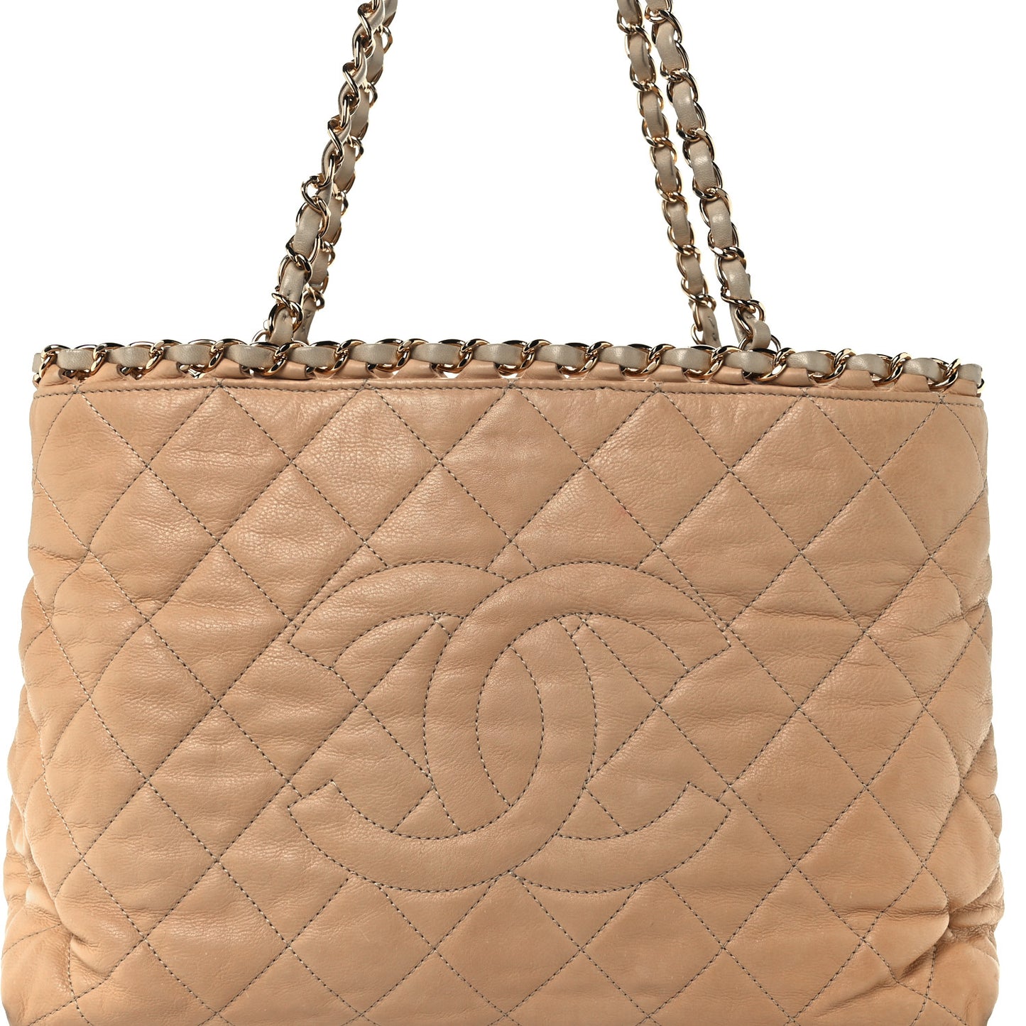Lambskin Quilted Small Chain Me Tote Light Beige