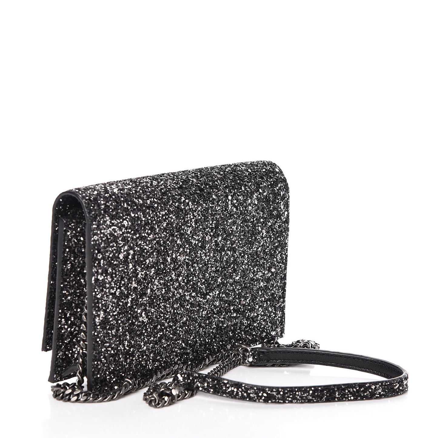 Metallic Glitter Classic Monogram Kate Tassel Chain Wallet Gun Metal Black